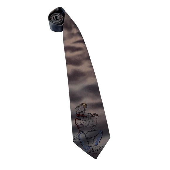 vintage J. Garcia “Flautist” Silk Tie Gray Abstract Musician Art Edition - Picture 4 of 6